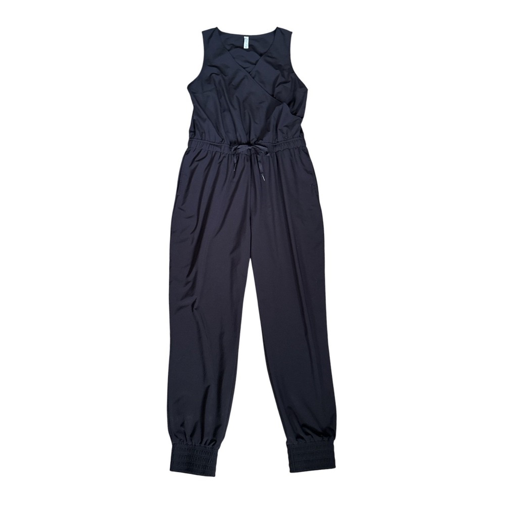 STYLUS Black Sleeveless V-Neck Jumpsuit, Jogger-Style Cuffs, Medium, Athleisure